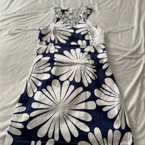 Floral Sleeveless Dress in Navy and White